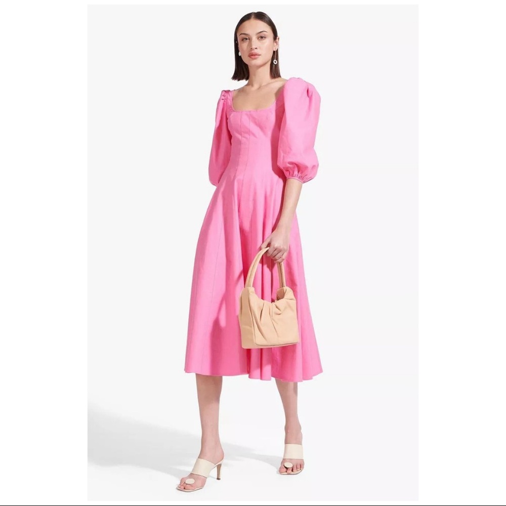 STAUD Swells Puff Sleeve Midi Dress - Wild Orchid